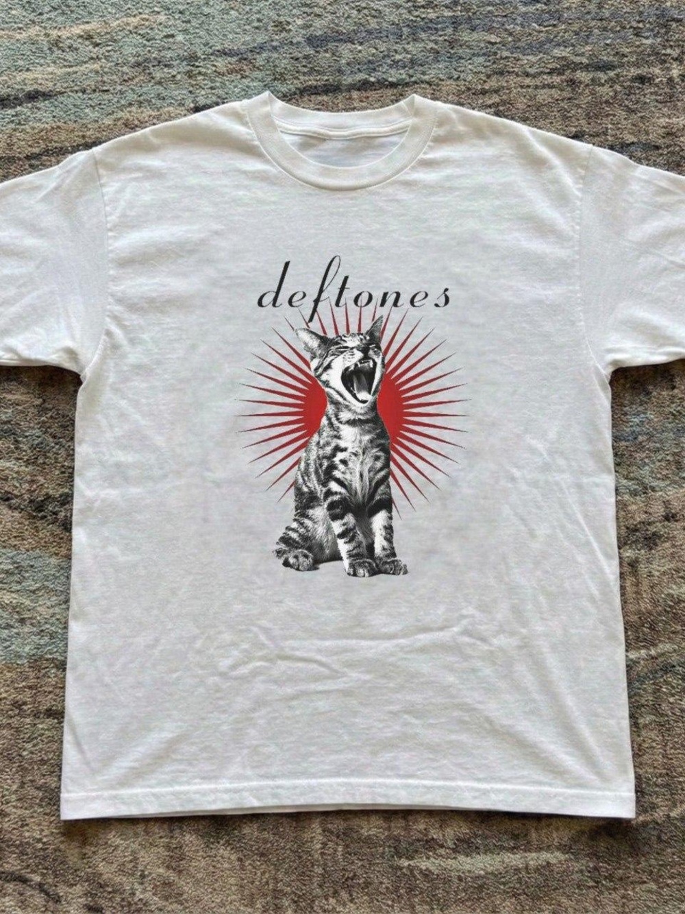 Gildan White Tee with Black Cat and Red Starburst